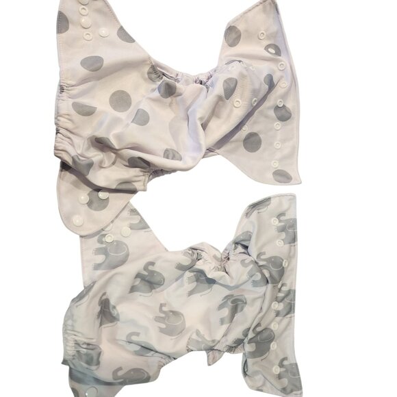 Lot Of 6 Adjustable Baby Cloth Diapers With Snap Buttons Gray & White Patterns - Picture 3 of 4